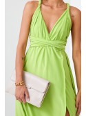 Maxi dress with a tie around the neck, lime green 30000 - Online store - Boutique